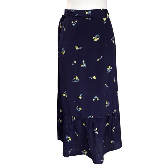 Gap Blue Floral Ruffle Hem Wrap Midi Skirt Size Small NEW - Picture 3 of 7